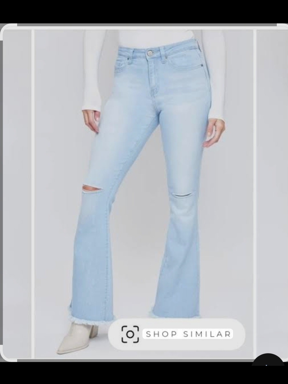YMI Light Blue High-Rise Flare Jeans with Knee Distress